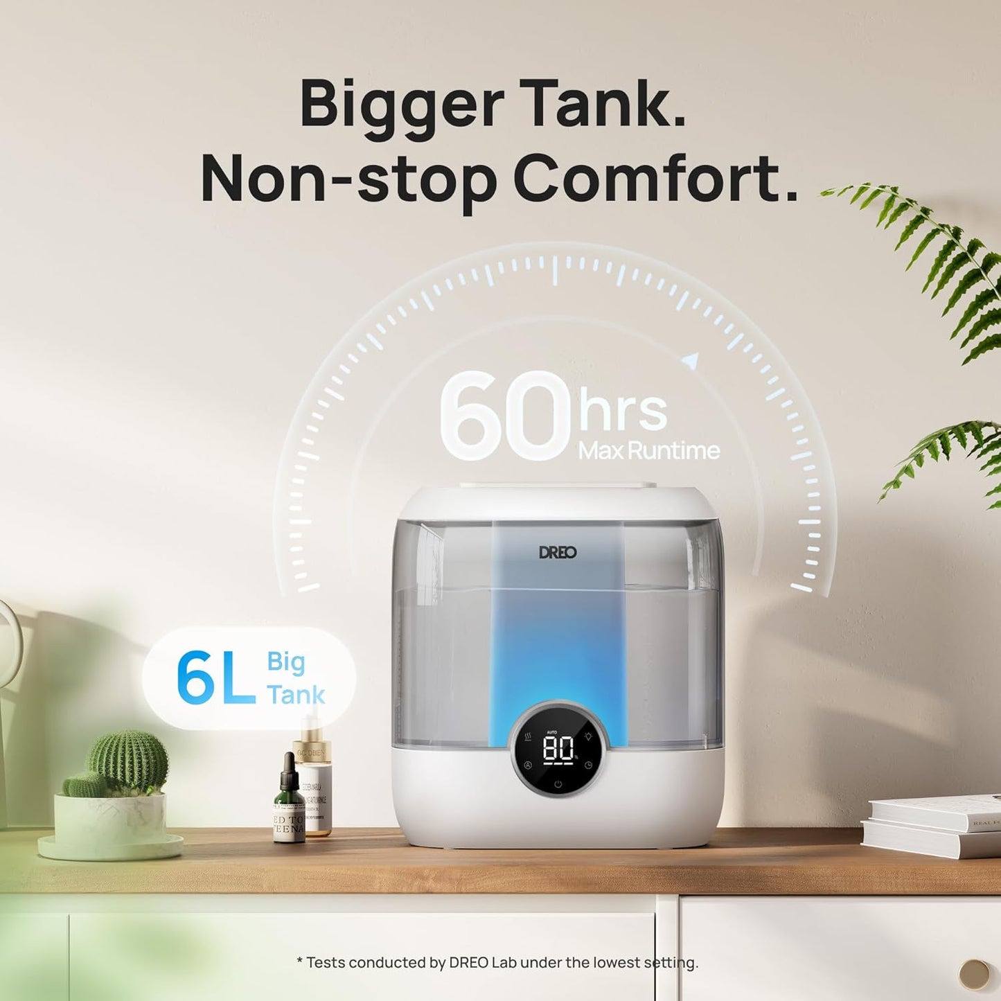 DREO Humidifiers for Bedroom, 6L Easy to Fill & Clean, 60H Runtime for Large room, 28 dB Quiet Cool Mist Air Humidifier for Plant, Baby Nursery, Home, Indoor, Night Light, Precise Humidity Control