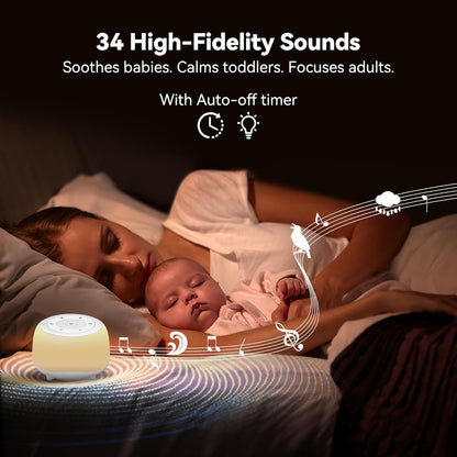 HEYAXA White Noise Sound Machine with 7 Colors Night Light 34 Soothing Sounds, Portable Sound Machine for Baby Adults Kids Sleep with 30 Volume Levels 4 Timers Adjustable Brightness (Wood Grain)