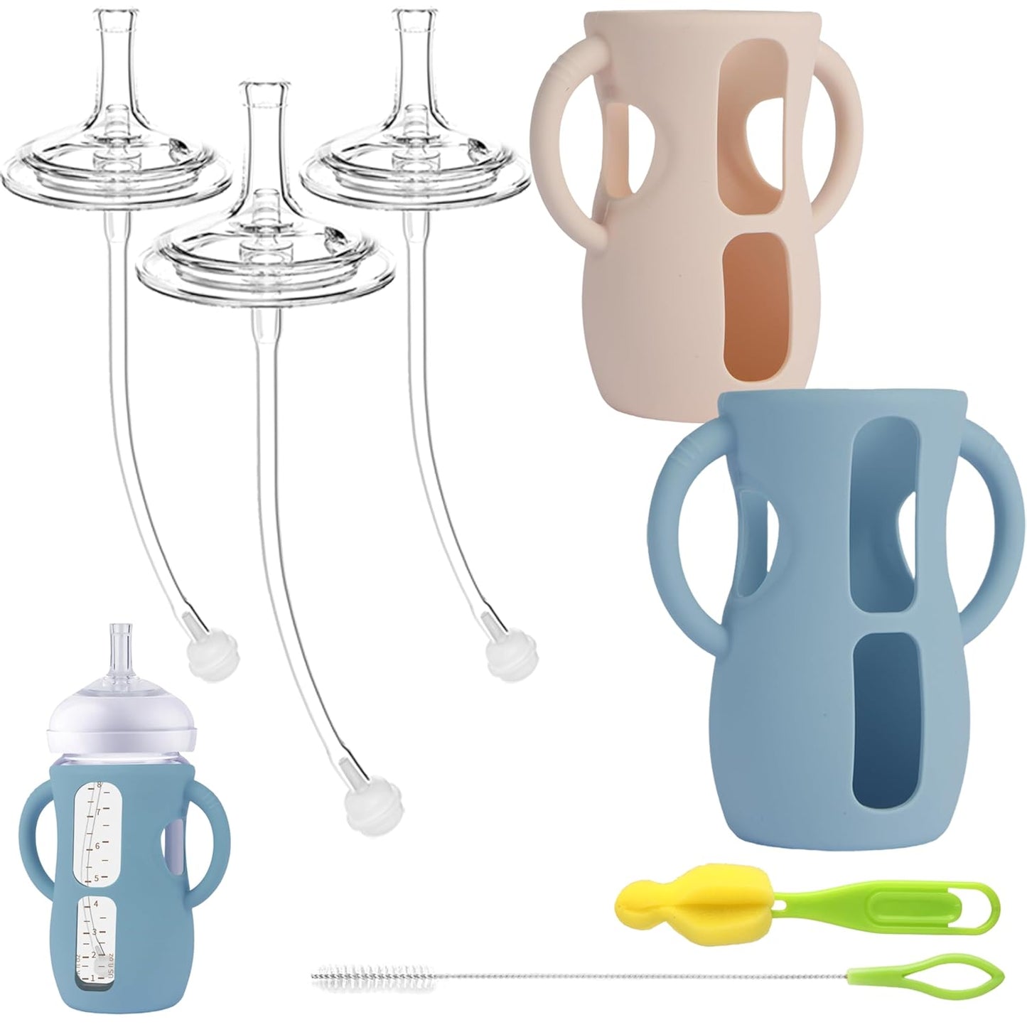 Straw Cup Conversion Kit for Philips Avent Natural Baby Bottles, Sippy Cups Transition Kit with Silicone Straw Top Nipples, Weighted Straw, Bottle Handle, Cleaning Brush for Toddler 6+ Month, 3-Pack