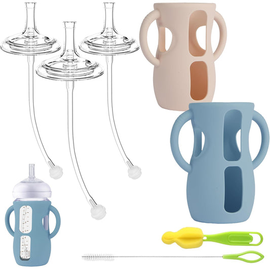 Straw Cup Conversion Kit for Philips Avent Natural Baby Bottles, Sippy Cups Transition Kit with Silicone Straw Top Nipples, Weighted Straw, Bottle Handle, Cleaning Brush for Toddler 6+ Month, 3-Pack