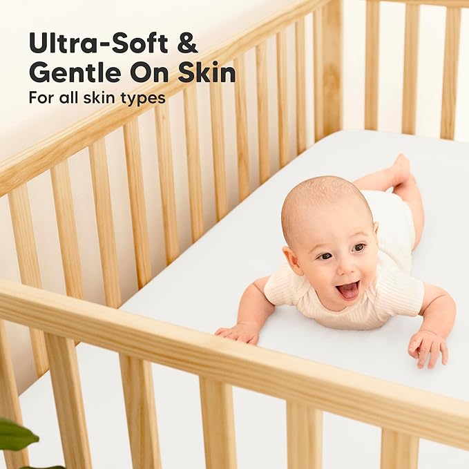 KeaBabies 2-Pack Waterproof Baby Crib Sheets for Boys,Girls -52x28 Viscose Derived from Bamboo Toddler Bed Sheet Neutral,Fitted Crib Mattress Protector Cover for Baby Bedding,Soft & Gentle(Soft White)