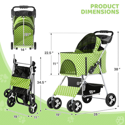 Magshion Compact Pet Stroller for Small-Medium Dogs/Cats up to 22lbs, 4-Wheel Lightweight Umbrella Shaped Portable Puppy Travel Jogger with Breathable Mesh, Cup Holder & Rear Storage, Black