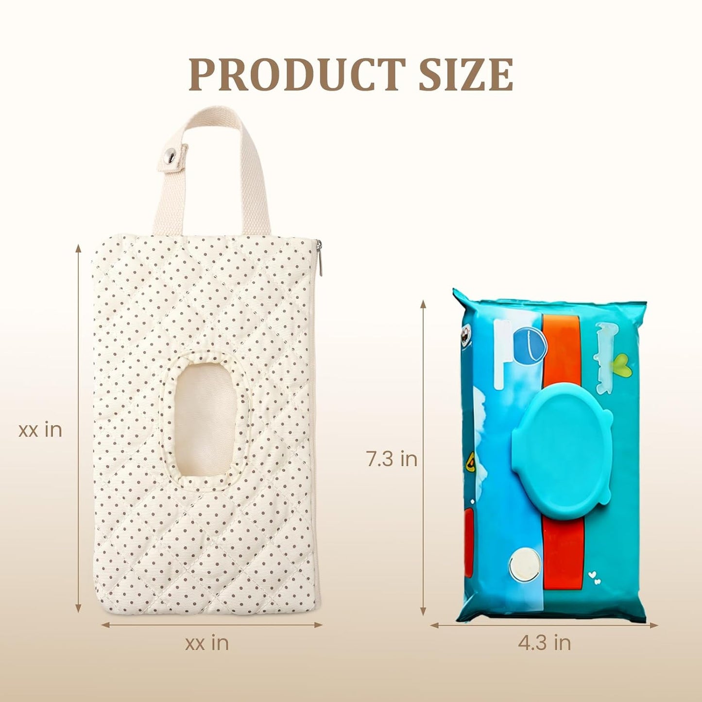 Quilted Baby Diaper and Wipes Pouch Portable Mommy Bag for Stroller Reusable Wipes Pouch with Lanyard for Casual Travel (Beige)