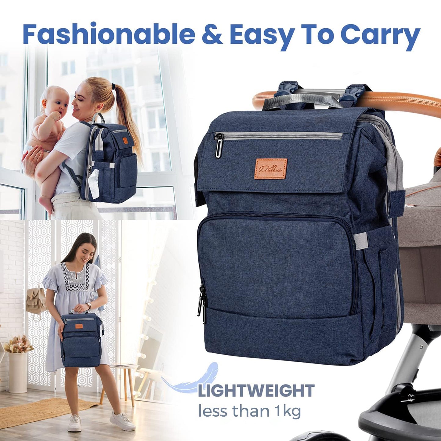 PILLANI Baby Diaper Bag Backpack - Large Waterproof Travel Diaper Bag for Boys & Girls, 16 Organizer Pockets with Changing Pad, Insulated Bottle Pockets & Stroller Straps, Baby Shower Gifts, Dinosaur