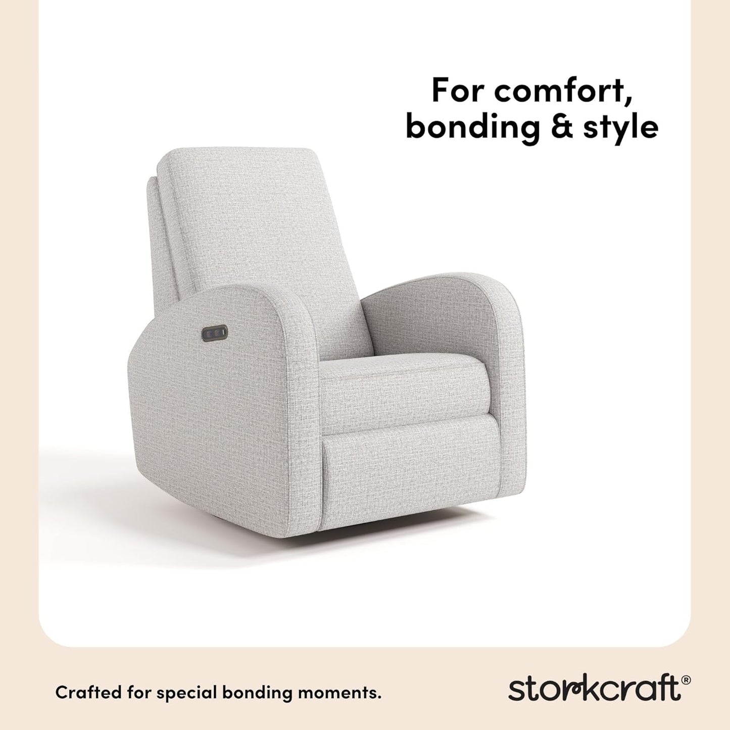 Storkcraft Santa Monica Power Recliner Swivel Glider (Dune Basketweave) – Effortless Electronic Power Recline, USB-A & USB-C Charger
