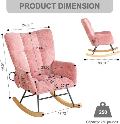 Rocking Chair Nursery with Airbag, Comfy Modern Nursery Rocking Reading Chair indoor with Footrest, Cozy Upholstered Glider Rocker Chairs for Living Room Bedroom Offices(Chenille, Dark Grey)