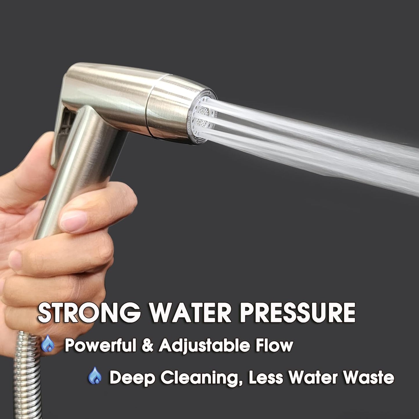 Handheld Bidet Sprayer for Toilet, Dual Spray Modes with Lockable Push Button, High Pressure Bathroom Sprayer, No-Drill Toilet Tank Mount, Stainless Steel Hose Set, Black Finish