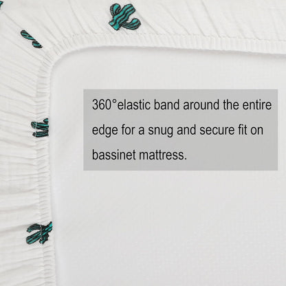 Onacosht Muslin Bassinet Sheets 3 Pack, 100% Cotton Baby Fitted Sheet 33" x 19" Compatible with Mika Micky, KoolaBaby (3 in 1), BabyBond, HARPPA and RICUTON Bedside Bassinet, Green, Floral and Cactus
