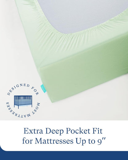 Supersoft Pack and Play Sheets Fitted, Premium Bamboo Viscose Mini Crib Sheets, Pack N Play Mattress Sheets, Graco Playard Baby Sheets Neutral for Boys Girls, 5'' Deep Pocket 2-Pack