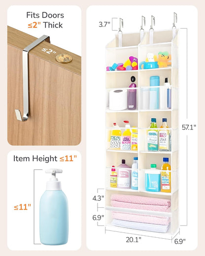 ULG 1 Pack Over Door Organizer with 5 Large and 10 Mesh Side Pockets, 44 lbs Weight Capacity Hanging Storage with Clear Window Kids Toys, Shoes, Diapers, Dark Grey, 5 Layers