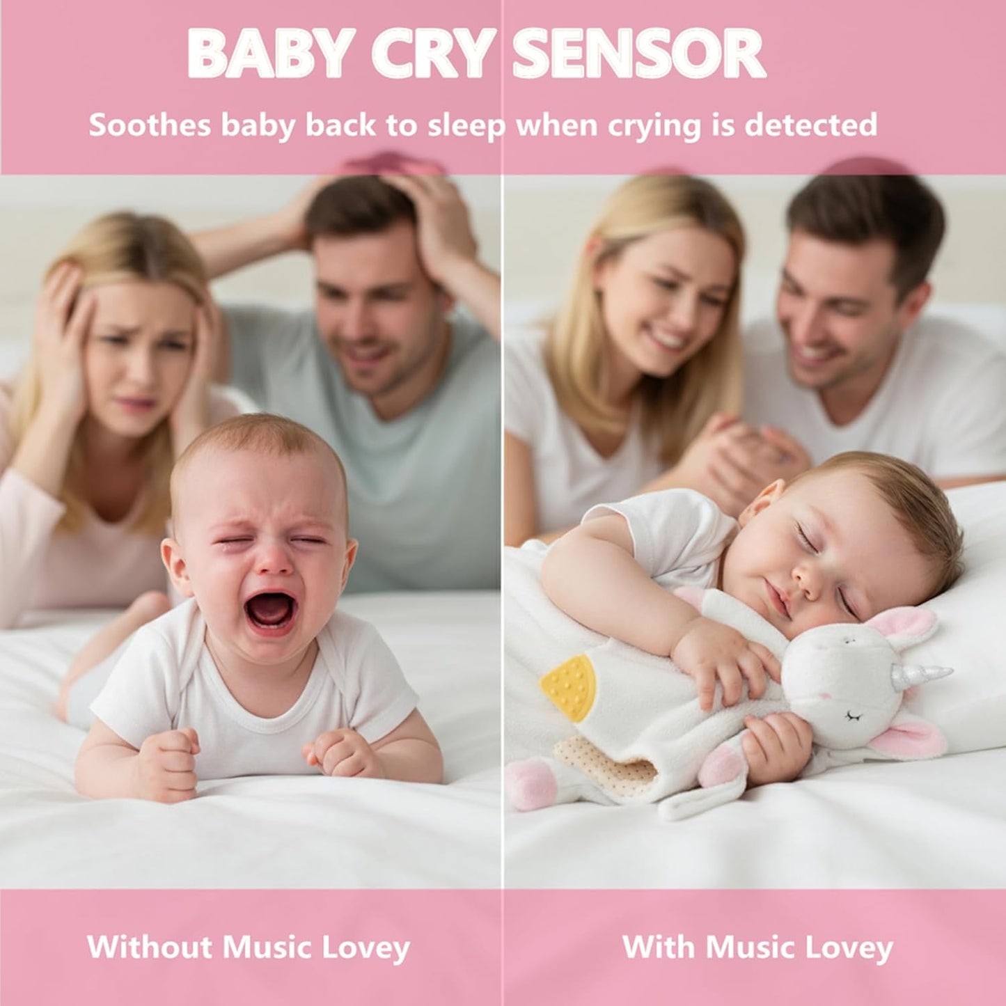 BEREST Unicorn Baby Sleep Soother 4-in-1 Sound Machine with Heartbeat & White Noise|Security Blanket & Pacifier Holder|Soothing Plush Toy for Newborns|Perfect Baby Registry Essential