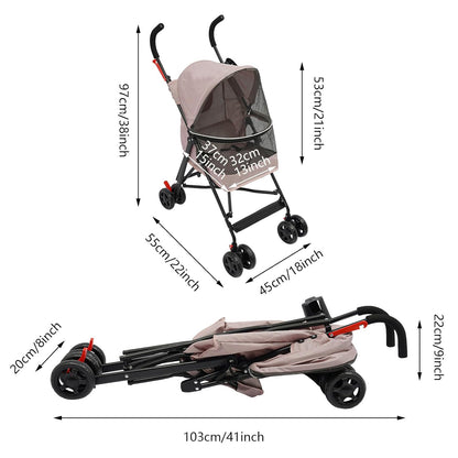 Pet Gear Travel Lite Plus Stroller,Compact Portable Jogger All Terrain Travel Pet Gear, Foldable Lightweight Durable Pet Stroller for Small To Medium Pets Dogs And Cats up to 15 pounds (Gray)