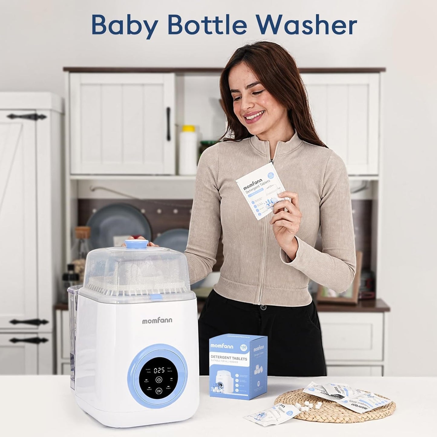 MOMFANN Professional Deep Cleaning Detergent Tablets for All Baby Bottle Washers, Washer Tablets for Bottle Washer and Sterilizer and Dryer, Easy to Use (150Pcs)
