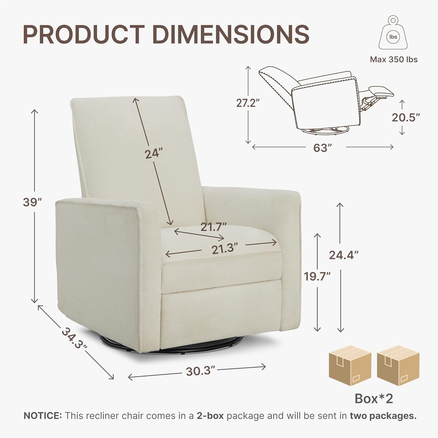 KISLOT Swivel Rocker Recliner Chair, Nursery Glider Recliner with Wood Base Manual Rocking Comfy Upholstered Fabric Reclining Single Sofa for Nursery Bedroom Living Room