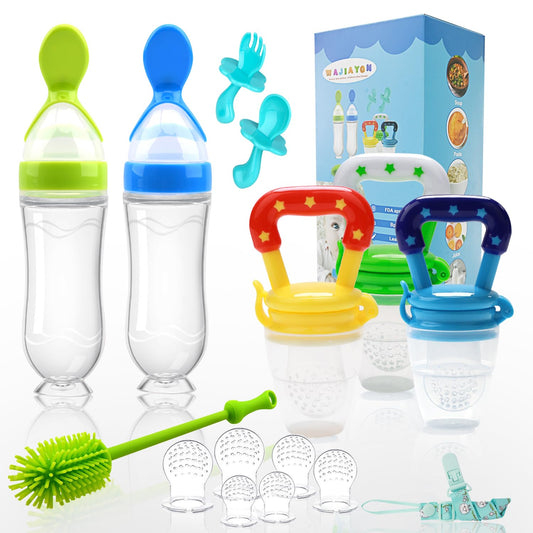 WAJIAYON Baby Fruit Feeder Pacifier | Infant Food Feeder Pacifier & Food Dispensing Spoon | Fresh Fruit Teethers for Babies | Silicone Feeder Baby,Mesh teethers for Babies Gifts for Boys and Girls