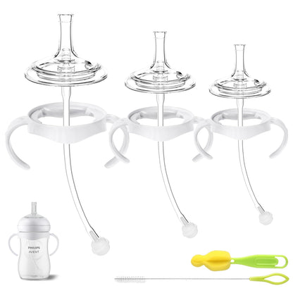 Straw Cup Conversion Kit for Philips Avent Natural Baby Bottles, Sippy Cups Transition Kit with Silicone Straw Top Nipples, Weighted Straw, Bottle Handle, Cleaning Brush for Toddler 6+ Month, 3-Pack