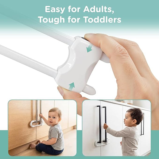 Baby Proofing Cabinets, SKYLA HOMES Sliding Cabinet Locks for kids, Adjustable U-Shaped Child Safety Cabinet Lock for Handles & Knobs, Tool-free Child Proof Latches Lock for Kitchen Bathroom (4 Pack)