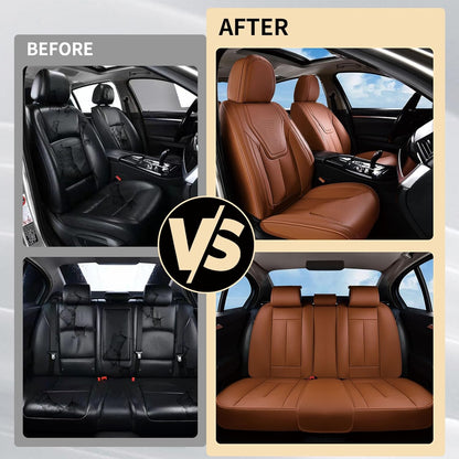 FLORICH Car Seat Covers, Brown Leather Seat Covers for Cars, Faux Nappa Leather Automotive Seat Protectors, Car Seat Cushions Universal Fit for Most Sedans SUVs Trucks - Brown