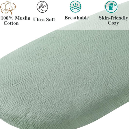 Muslin Bassinet Sheet Compatible with Mika Micky Bedside Sleeper 2 Pack Cotton Stylish Boho Fitted Bassinet Sheets Super Soft for Baby Roman Green & Botanical Leaf