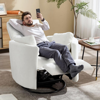 Power Recliner,Nursery Swivel Glider Rocking Chair with USB Port,Upholstered Adult Electric Recliner Rocking Chair with 2 Pillows for Living Room Bedroom (Beige Corduroy, Power-Driven)