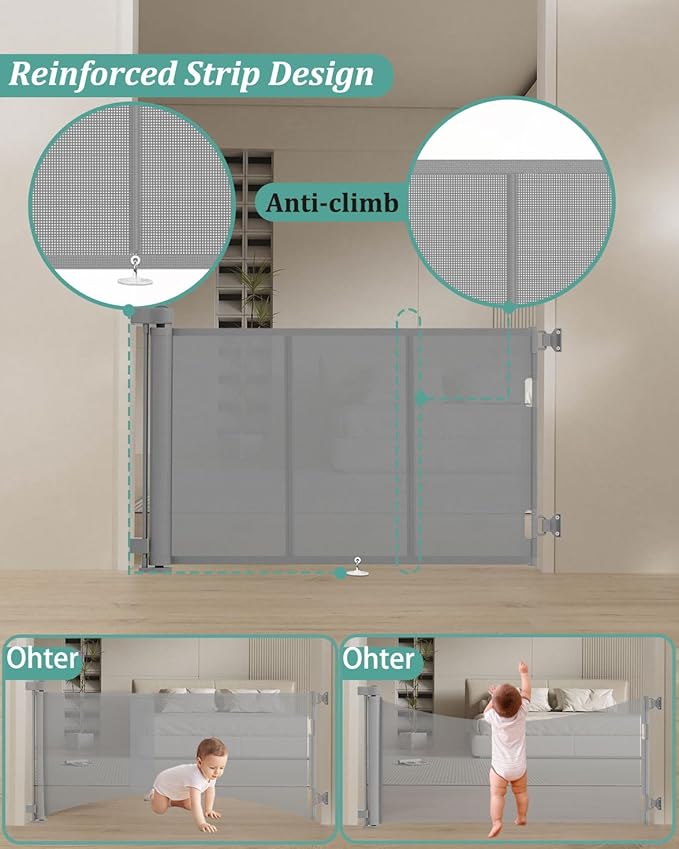 Miumoon 71 inch Retractable Baby Gates 34 inch Tall, Retractable Gate with Reinforced Strip Design to Prevent Crawling Through, 6 FT Retractable Dog Gate for Stairs, Doorways, Hallways, Indoor/Outdoor