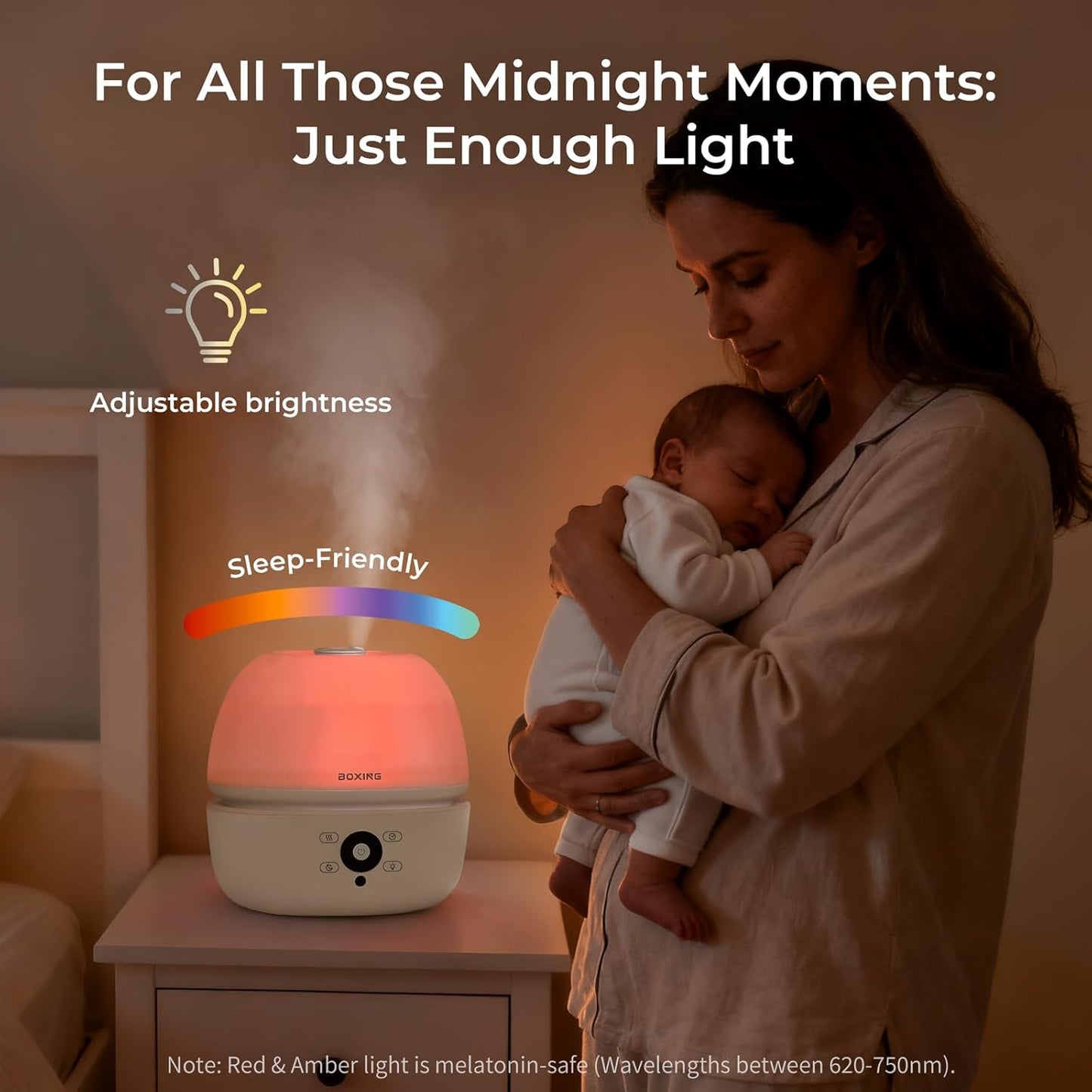 BOXING 3L Cool Mist Humidifier, Ultra Quiet 20dB for Bedroom, Baby & Office, Top Fill Air Humidifier for Home Office & Indoor Plants, 30H Runtime, Essential Oil Tray, Night Light, BPA-Free, White