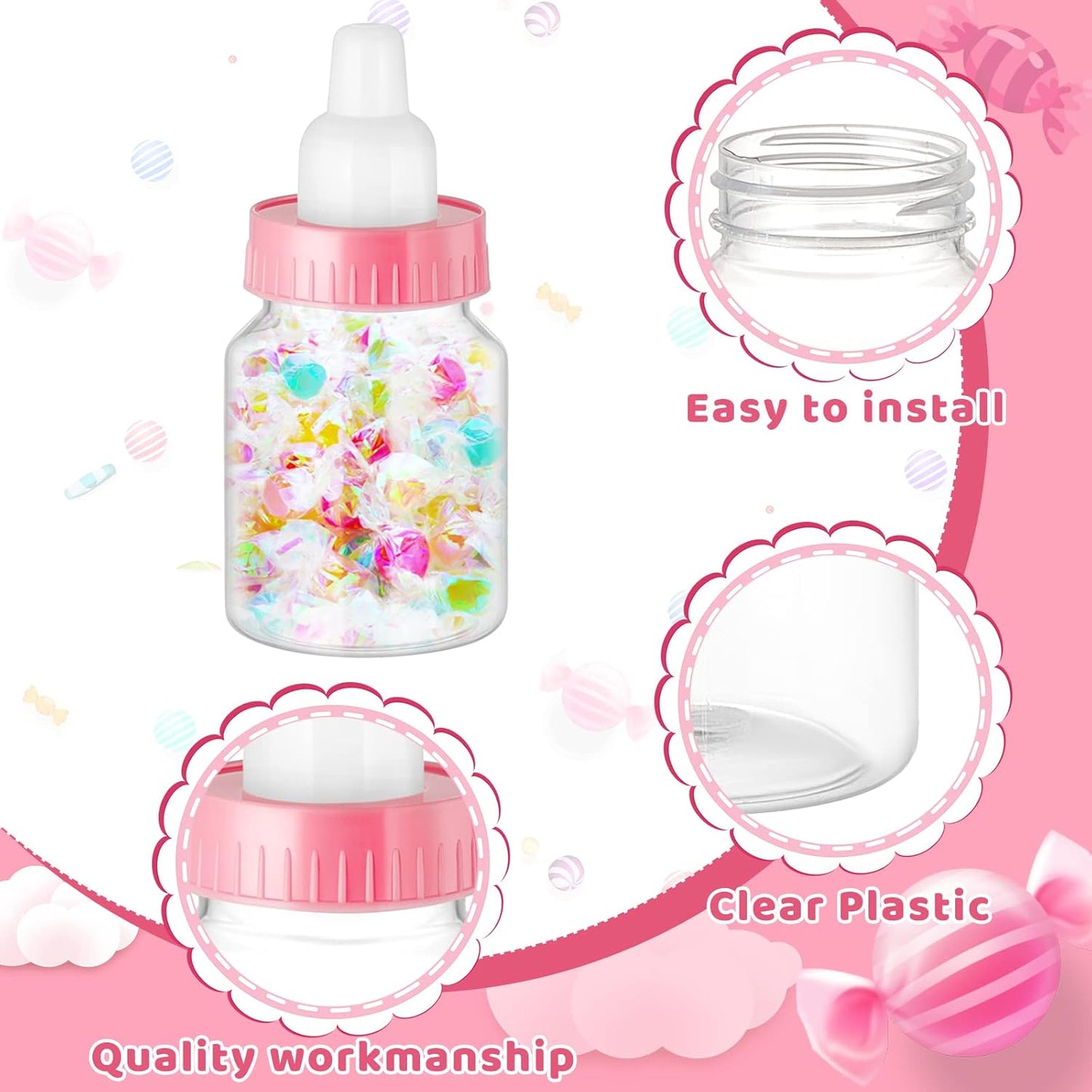 36 Pcs 3.5 Inch Baby Bottle Shower Favor Mini Plastic Candy Bottle Clear Bottles for Baby Shower Mini Feeding Candy Box for Party Favor Gift Decor(Blue)