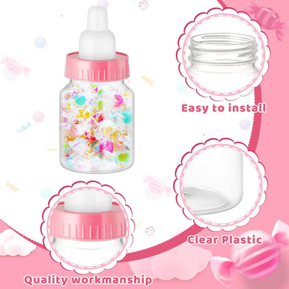 36 Pcs 3.5 Inch Baby Bottle Shower Favor Mini Plastic Candy Bottle Clear Bottles for Baby Shower Mini Feeding Candy Box for Party Favor Gift Decor(Blue)