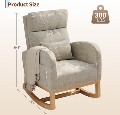 GarveeHome Teddy Fleece Rocking Chair, Modern Nursery Glider Chair with Side Pockets and Pillow, Rocker Chair for Living Room Bedroom Nursing Room, Pink