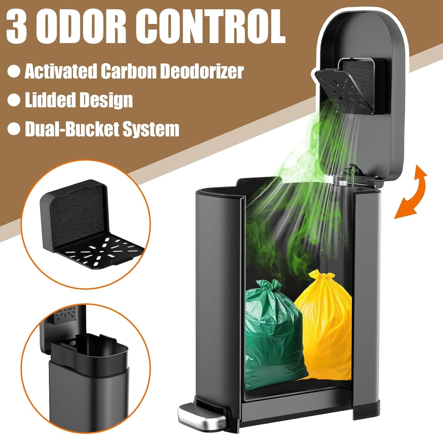 Dog Poop Trash Can Outside with Odor Control Lid & Step Pedal, 3.2Gal Stainless Steel Outdoor Trash Can, Waterproof Dog Waste Container Station - Includes Carbon Filters & Paw Stickers