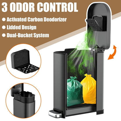 Dog Poop Trash Can Outside with Odor Control Lid & Step Pedal, 3.2Gal Stainless Steel Outdoor Trash Can, Waterproof Dog Waste Container Station - Includes Carbon Filters & Paw Stickers