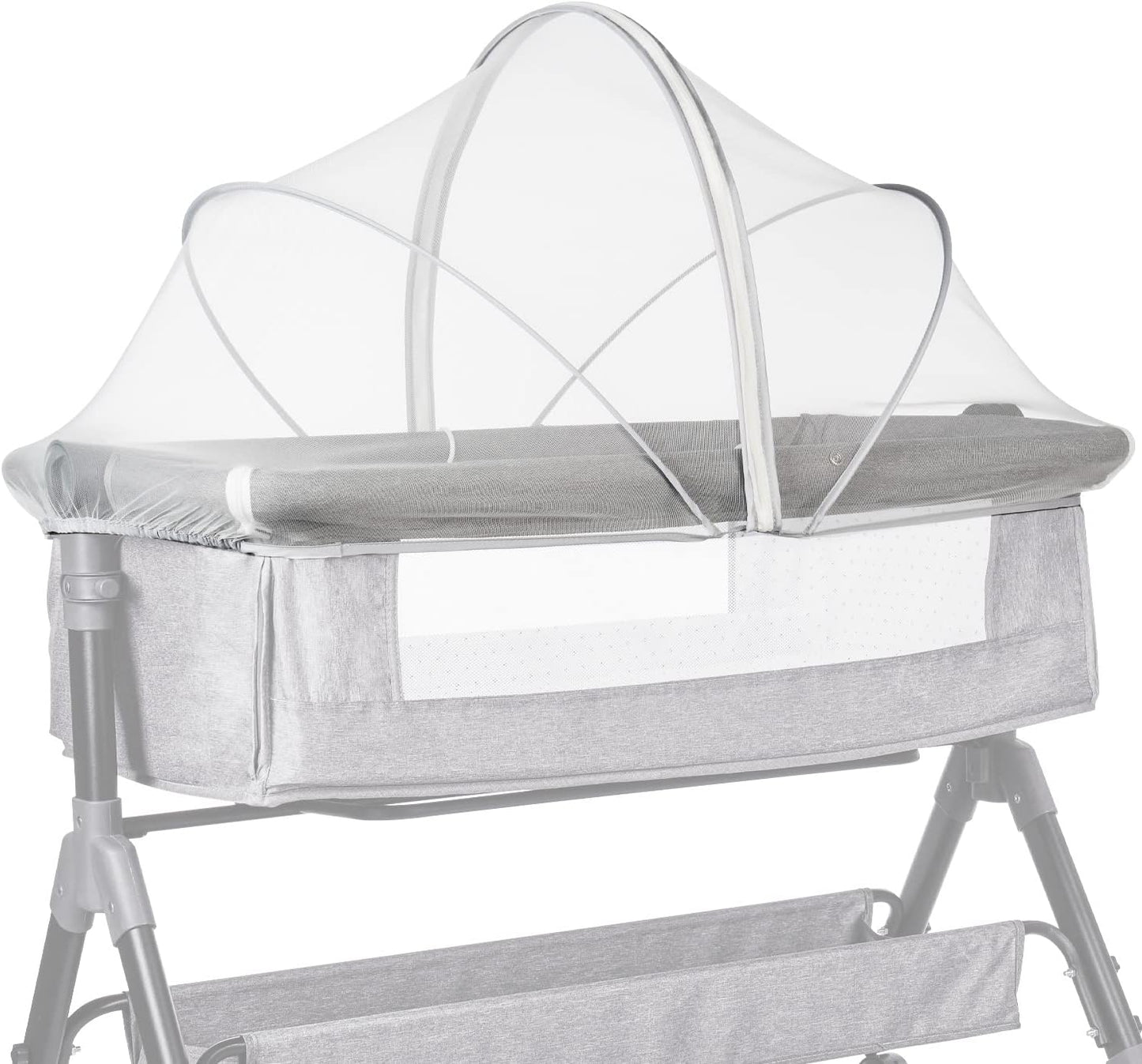 Bassinet Cover Mosquito Net for Babies to Keep Insects/Bugs/Cats Out, Toddler Bassinet/Bedside Sleeper/Crib Net with Two-Way Zippers & Storage Bag, Breathable Mesh Holes, White