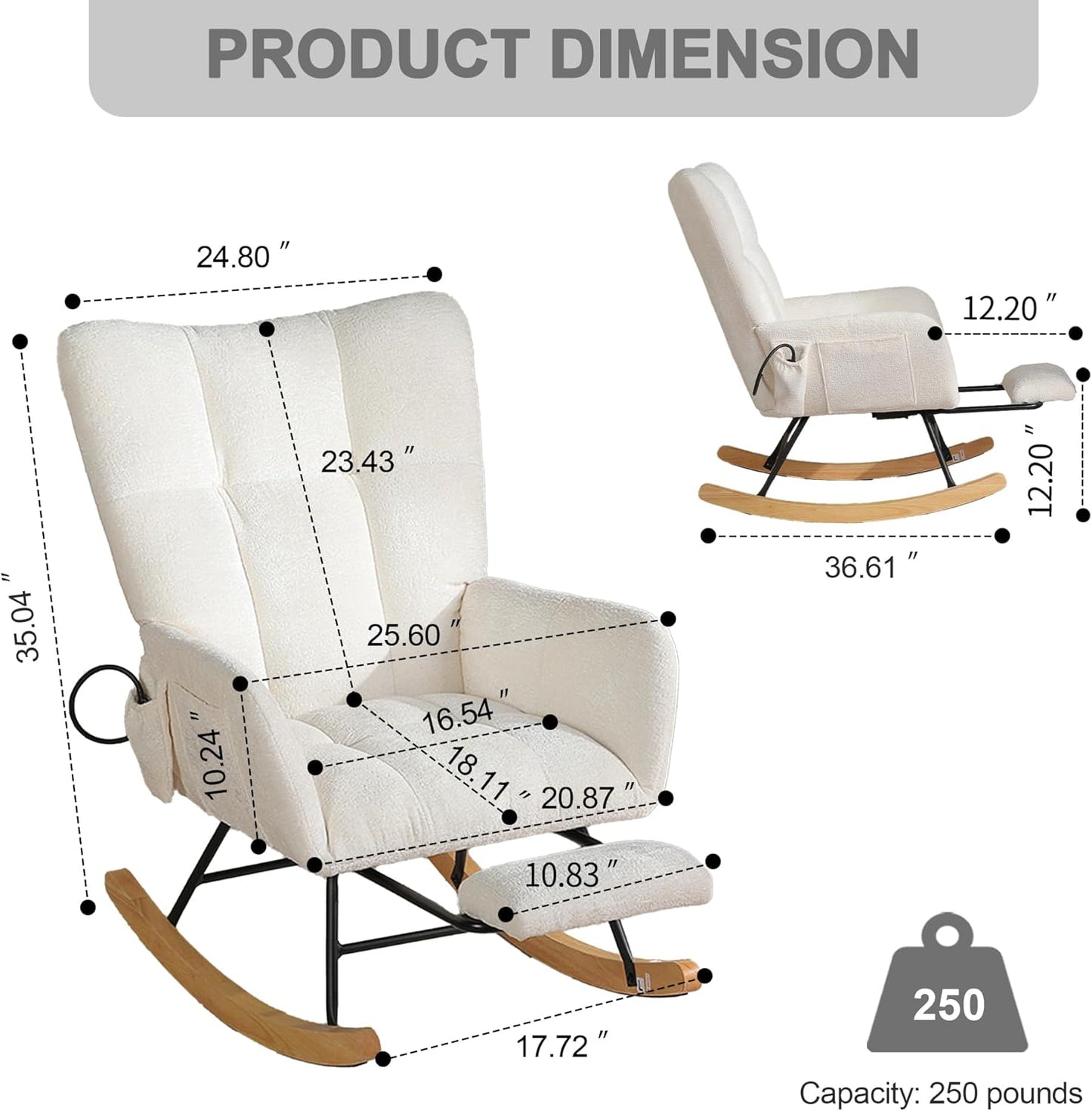 Rocking Chair Nursery with Airbag, Comfy Modern Nursery Rocking Reading Chair indoor with Footrest, Cozy Upholstered Glider Rocker Chairs for Living Room Bedroom Offices(Chenille, Dark Grey)