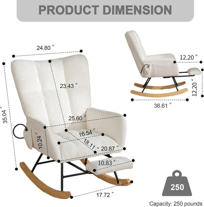 Rocking Chair Nursery with Airbag, Comfy Modern Nursery Rocking Reading Chair indoor with Footrest, Cozy Upholstered Glider Rocker Chairs for Living Room Bedroom Offices(Chenille, Dark Grey)