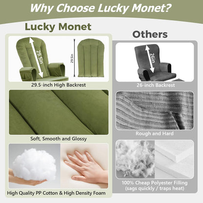 5PCS Suede Glider Rocker Replacement Cushions with 29.5" High Backrest & Side Pockets, Thickened Soft Glider Rocking Chair Cushions with Ottoman Cushion for Indoor Nursery Rocking Chair, Green