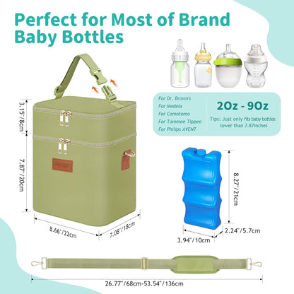 PIIOSER Breastmilk Cooler Bag with Ice Pack Fits 6 Baby Bottles Up to 9 Ounce, Insulated Baby Bottle Tote Bags, Double Layer Waterproof Leak-Proof with Shoulder Strap for Nursing & Working Mom (Grey)