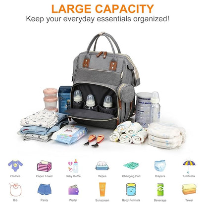 Awanhe Diaper Bag, Backpack with Changing Station, Waterproof Baby Bag for Boys & Girls, USB Charging Port for Parents, Travel Backpack Baby Essentials & Lovely Baby Shower Gifts, Grey