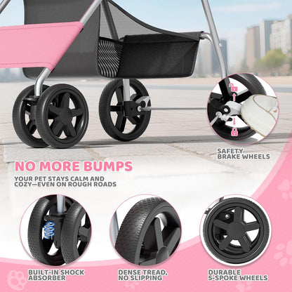 Magshion Compact Pet Stroller for Small-Medium Dogs/Cats up to 22lbs, 4-Wheel Lightweight Umbrella Shaped Portable Puppy Travel Jogger with Breathable Mesh, Cup Holder & Rear Storage, Black