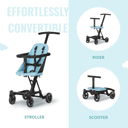 Dream On Me Coast Rider Travel Stroller, Lightweight & Compact Baby Stroller, Theme Park Approved, Book-Folding Design, Adjustable Handle, Soft-Ride Wheels, Converts to Rider & Scooter - Black