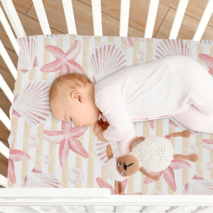 Fitted Crib Sheets Turtle Sea Horse Stretchy Portable Playard Sheets for Baby Toddler, Breathable Soft Mini Crib Mattress 39 x 27 in for Boys and Girls