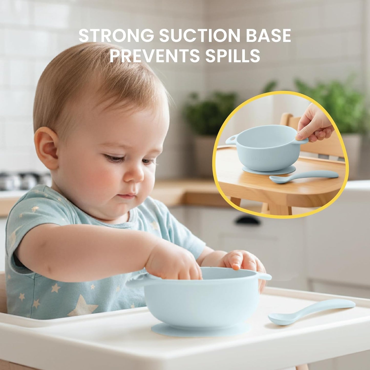 Lulyboo Silicone Baby Feeding Bowl with Handles, Lid & Spoon - Packable, Spill-Proof, Dishwasher Safe, Non-Slip Suction, for Toddlers 6+ Months (Ivory)