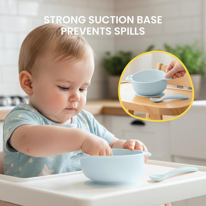 Lulyboo Silicone Baby Feeding Bowl with Handles, Lid & Spoon - Packable, Spill-Proof, Dishwasher Safe, Non-Slip Suction, for Toddlers 6+ Months (Ivory)