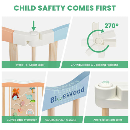 Foldable Wooden Playpen - Adjustable Wood Baby Play Yard with Child-Proof Lock, Indoor Large Safety Fence for Babies and Toddlers - Easy Assembly, 55 x 55 x 24 inches, Dino Land, Colorful