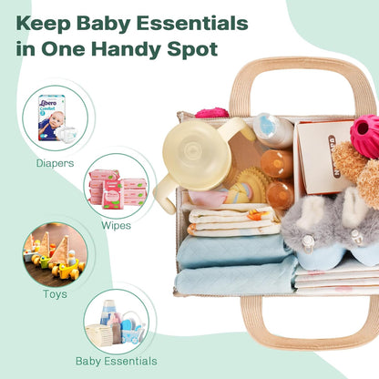 Baby Diaper Caddy Organizer - Portable Nursery Storage Basket for Newborn Essentials, Foldable Diaper Bag Organizer for Baby Shower Gifts and Registry Must-Haves, Car Organizer with Dividers (Blue)