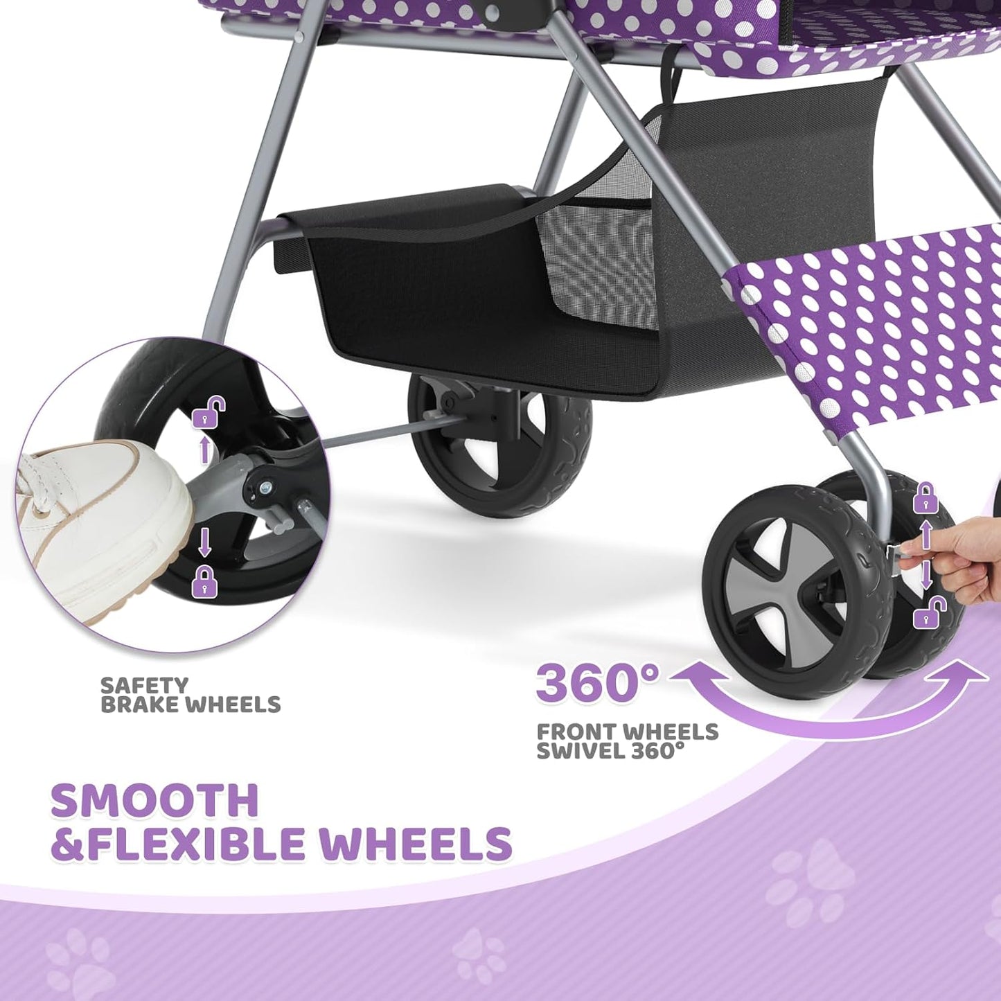 Magshion Compact Pet Stroller for Small-Medium Dogs/Cats up to 22lbs, 4-Wheel Lightweight Umbrella Shaped Portable Puppy Travel Jogger with Breathable Mesh, Cup Holder & Rear Storage, Black