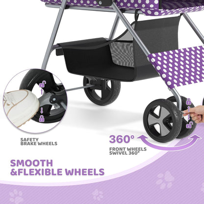 Magshion Compact Pet Stroller for Small-Medium Dogs/Cats up to 22lbs, 4-Wheel Lightweight Umbrella Shaped Portable Puppy Travel Jogger with Breathable Mesh, Cup Holder & Rear Storage, Black