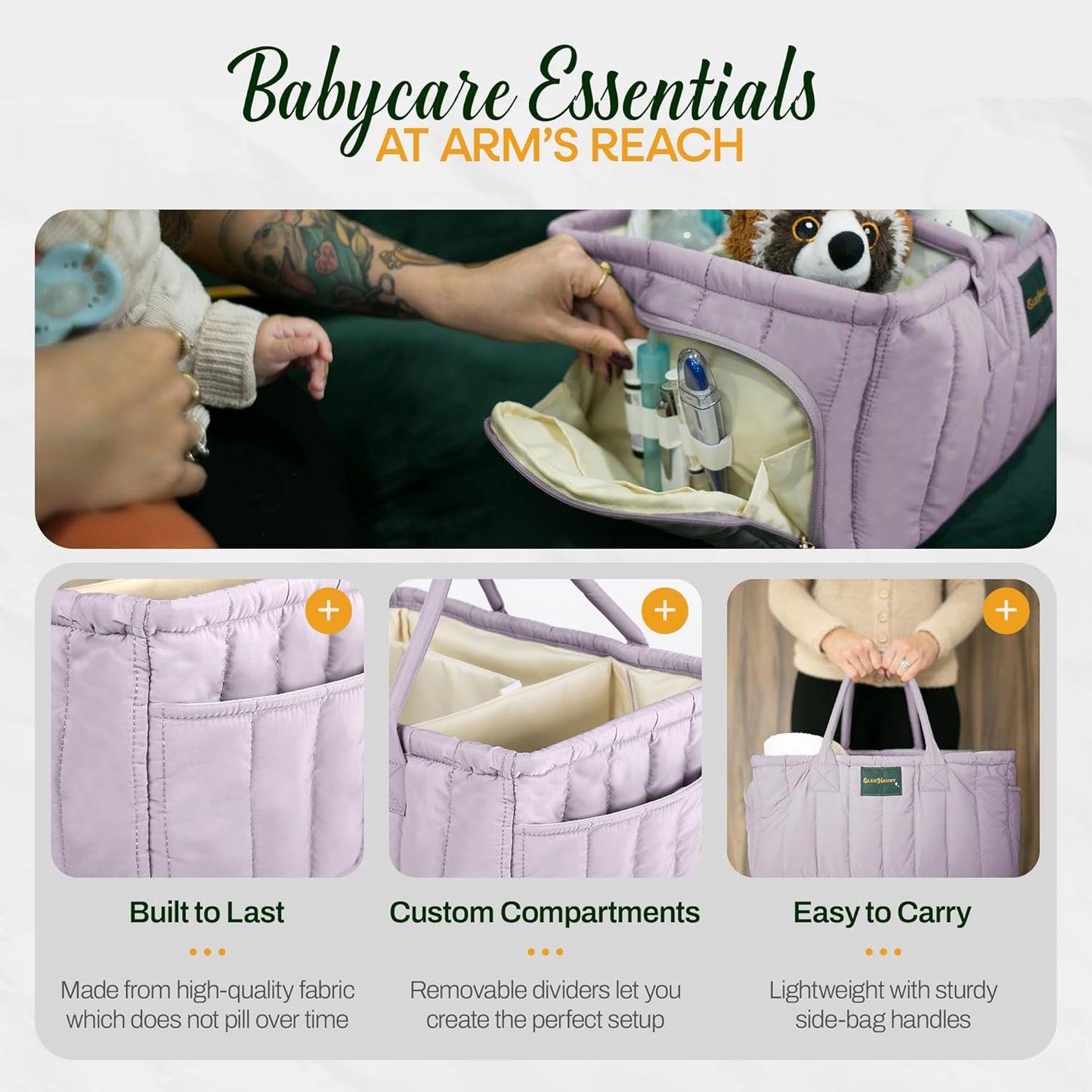 Large Diaper Caddy Organizer with Handle Neutral Boy Girl – Baby Basket for Nursery, Car, Changing Table – Portable Baby Storage with Compartments – Perfect for New Parents and Baby Shower Gifts