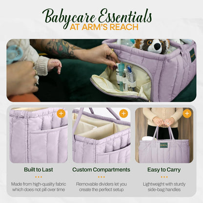 Large Diaper Caddy Organizer with Handle Neutral Boy Girl – Baby Basket for Nursery, Car, Changing Table – Portable Baby Storage with Compartments – Perfect for New Parents and Baby Shower Gifts