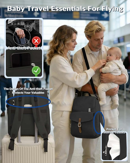 Diaper Bag Backpack, 15 Pockets Baby Bag, Girl Boy Travel Tote Bag with Insulated Pocket, Cute Diaper Bag Stroller Straps, Baby Shower & Registry Gift for Mom Dad Black