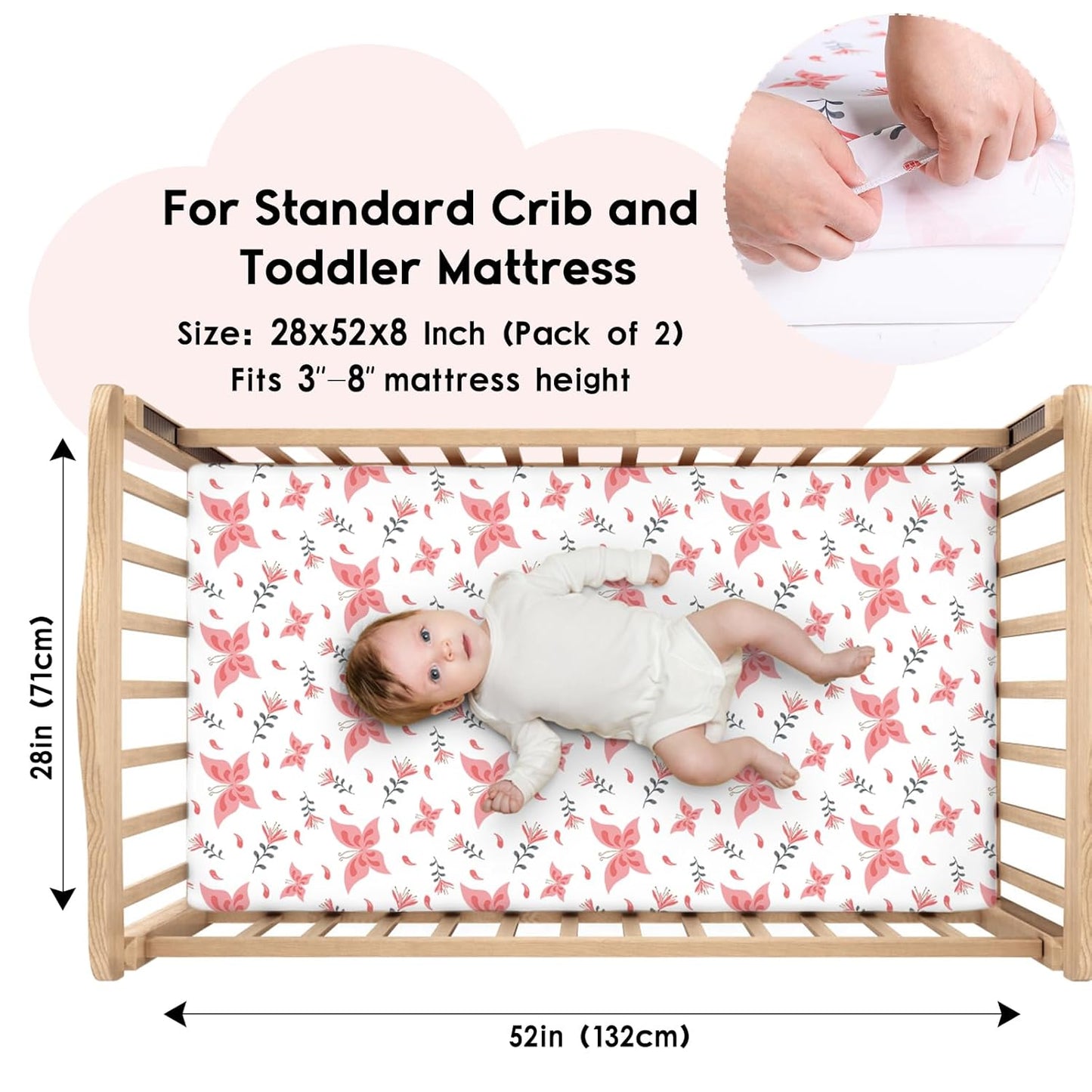 Yoofoss Pack and Play Sheets Fitted, Mini Crib Sheets 2-Pack for Pack N Play Mattress, Stretchy Playard Sheet, Soft and Breathable Green+Giraff
